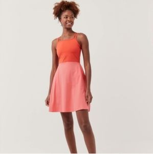 NWT Pact Fit & Flare Rosy/Cherry Organic Cotton Strappy Dress with Pockets Small